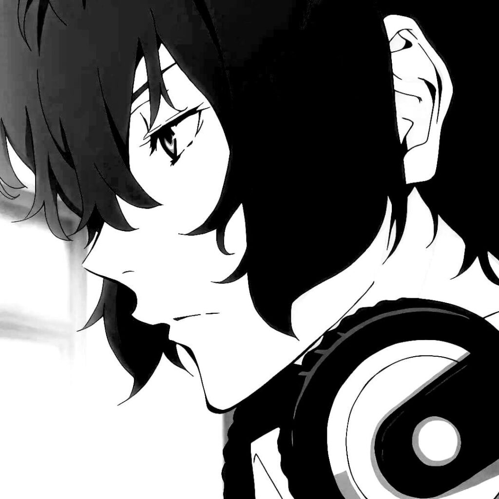 black and white anime boy