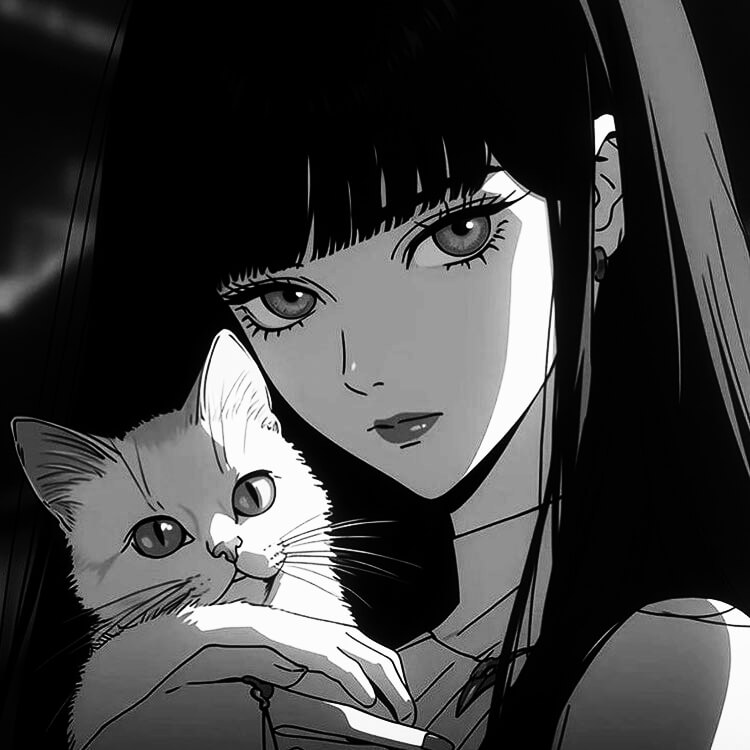 black and white anime girl pfp cat