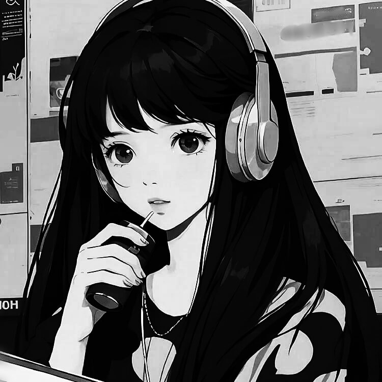 black and white anime girl pfp headphone