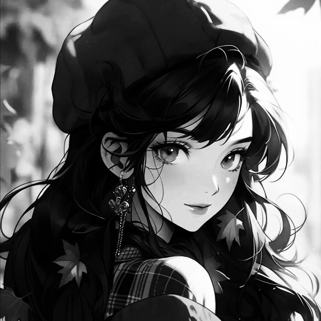 black and white anime girl pfp hot