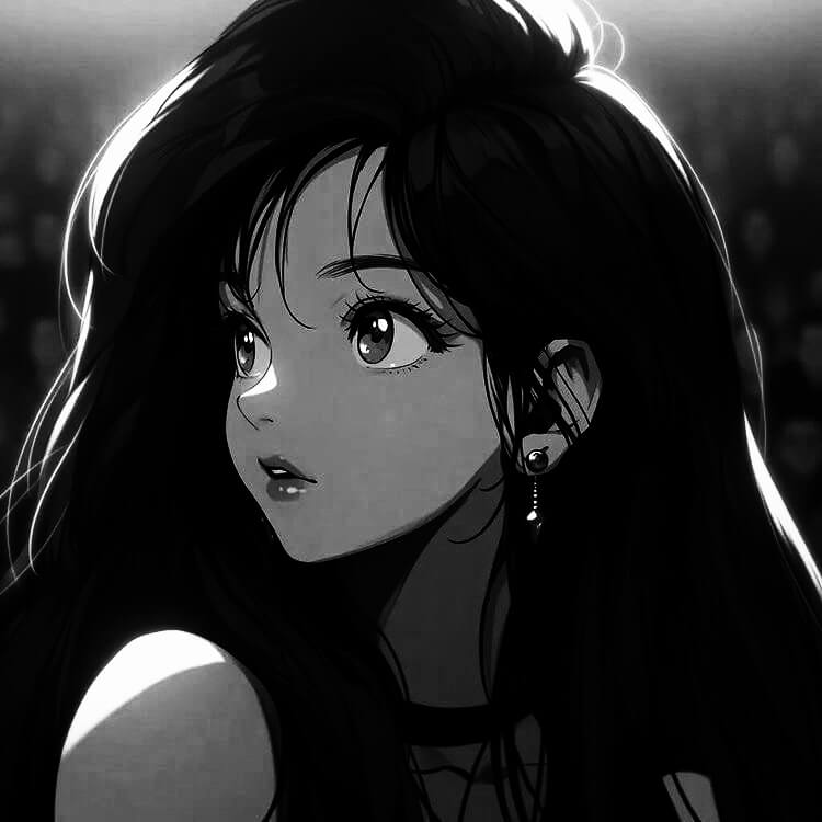 black and white anime girl profile
