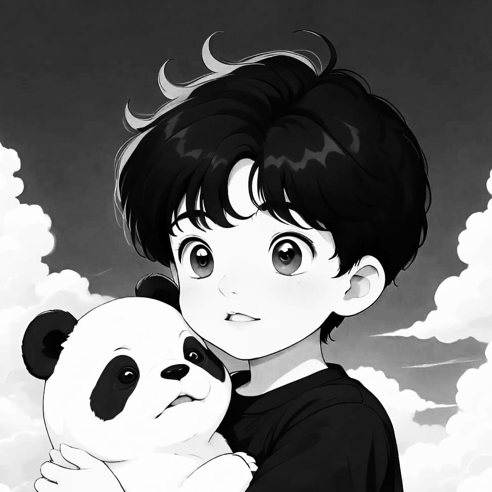 black and white anime pfp small boy