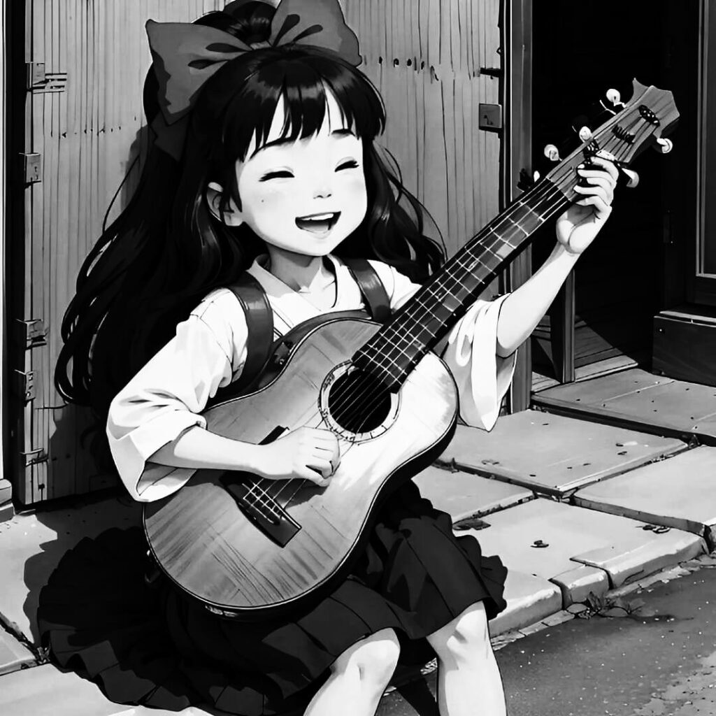 black and white anime pfp small girl guitar