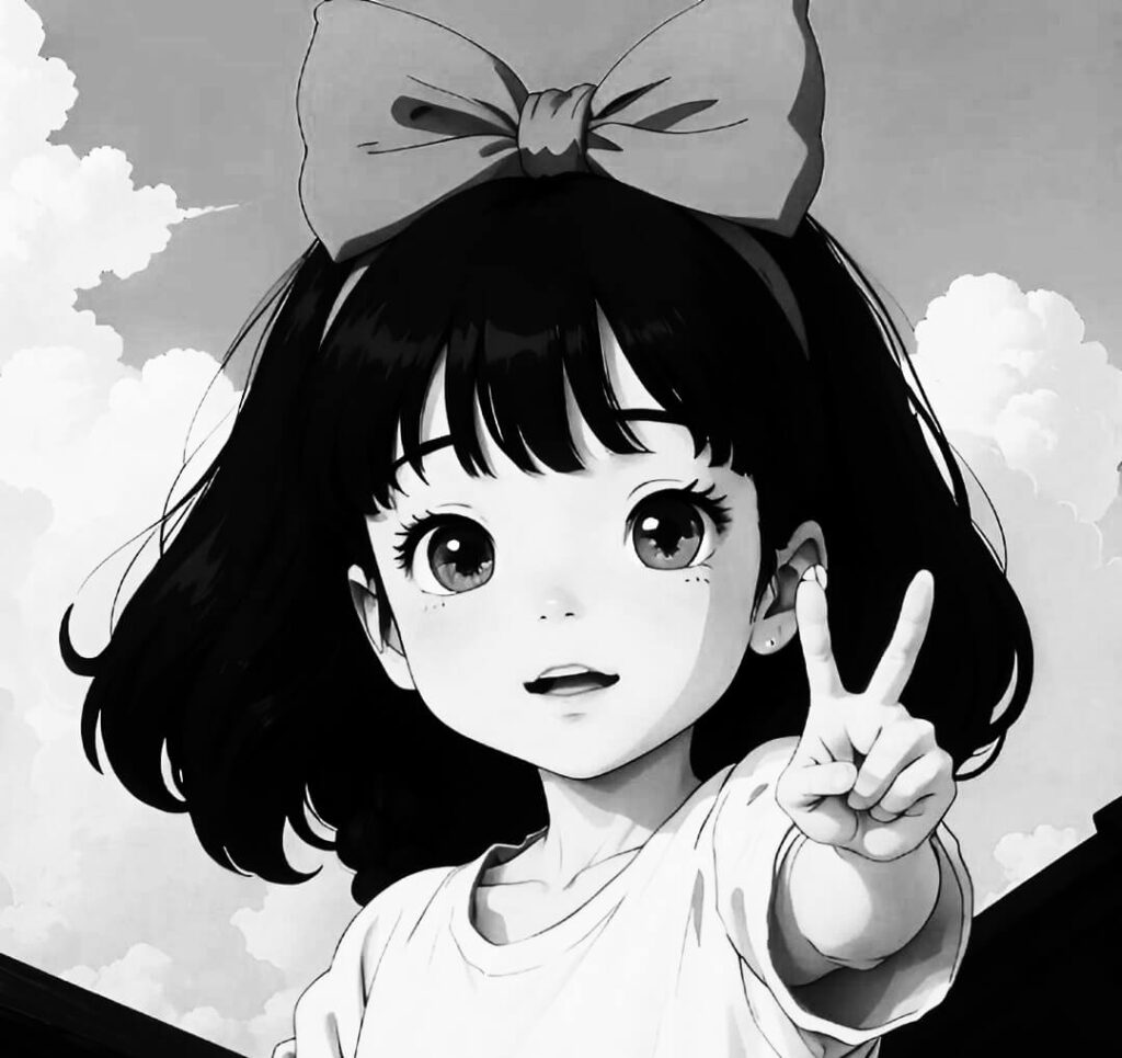 black and white anime small girl
